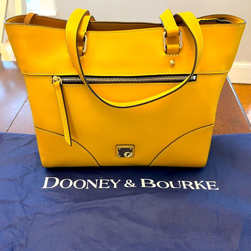 Dooney & Bourke Leather Zip Top Leather Large Tote-Mila in Mustard.
